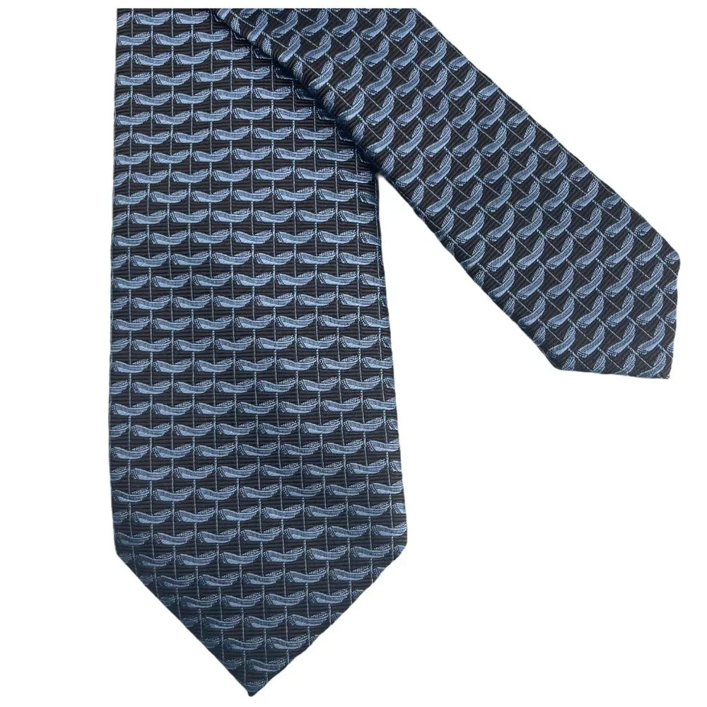 David Chu Mens Seven Fold Necktie Brown Blue Pattern 100% Silk Tie Made in Italy